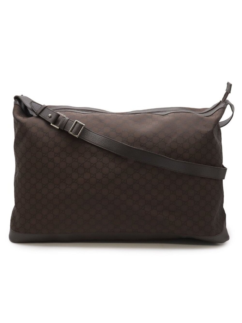 Gucci GG Nylon Shoulder Bag Travel Leather Brown